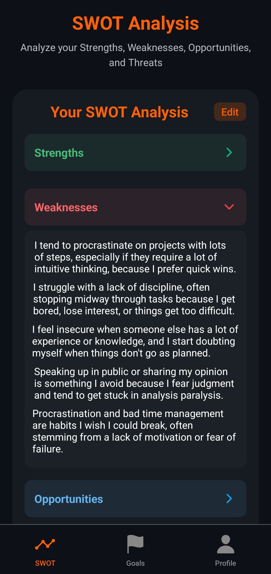 SWOT Weaknesses Analysis